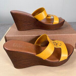 Italian Shoemaker Platform Sandals Women's 9.5 Brown Mustard Yellow ITALY